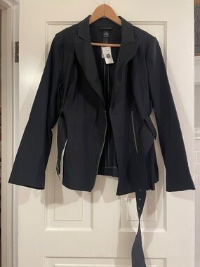 Lane Bryant Black Zip-Front Blazer with Waist Belt